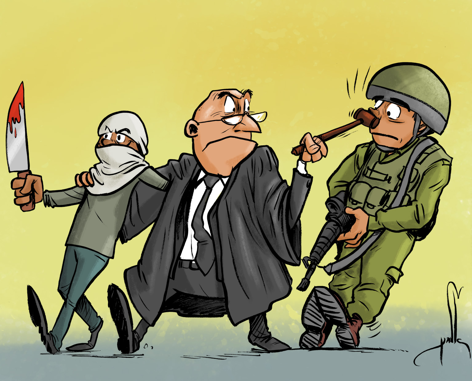 קריקטורה: התביעה חוקרת את אלאור אזריה