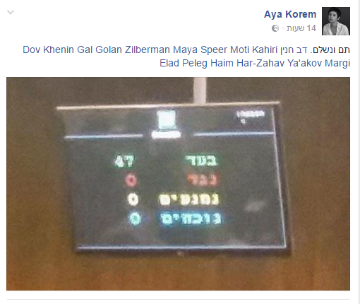 החוק עבר בפה אחד (צילום מתוך פייסבוק)