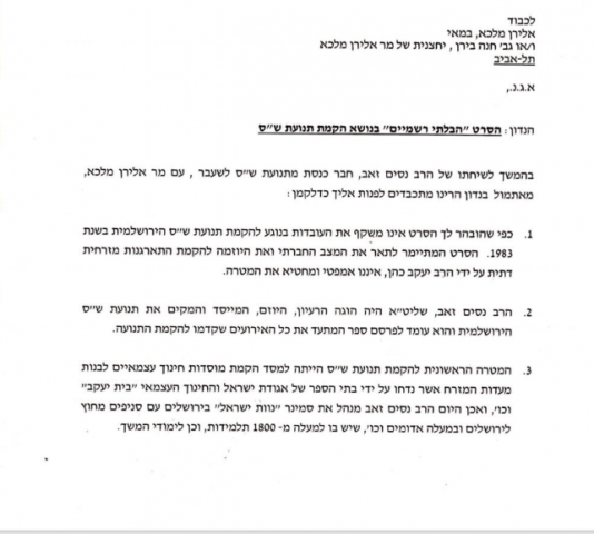 המכתב שנשלח ליוצר הסרט (צילום מתוך טוויטר: yaircherki@)