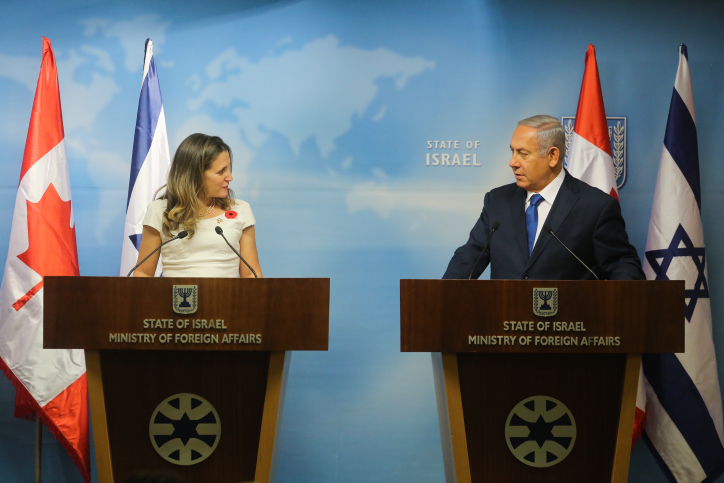 נתניהו לשרת החוץ הקנדית: "רואים בכם ידידים גדולים"