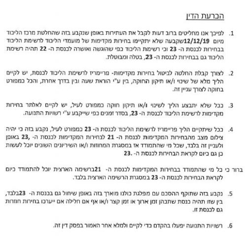 דרמה בליכוד: בית הדין הכריע פריימריז גם לרשימה