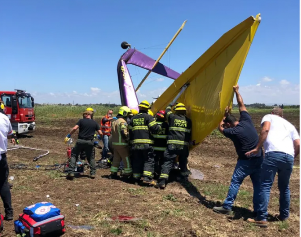 התרסקות מטוס קל (קרדיט: דוברות כיבוי אש והצלה)