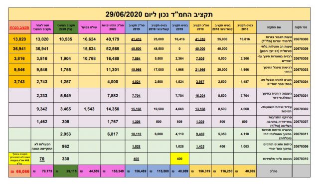 סיכום חלוקת התקציב