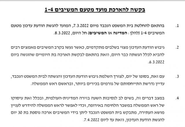 מכתב הבקשה לבית המשפט
