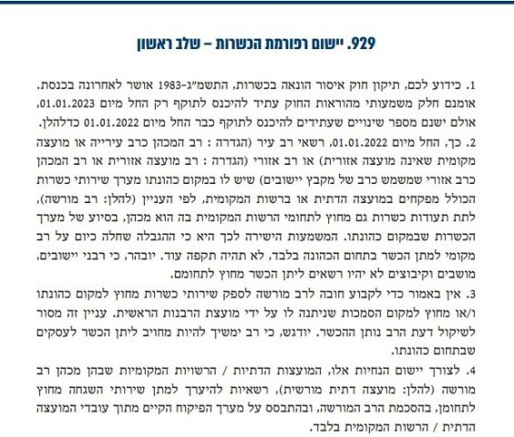 נהלי רפורמת הכשרות מתירים תעודה רק לרב עיר עם מערך מפקחים פנימי
