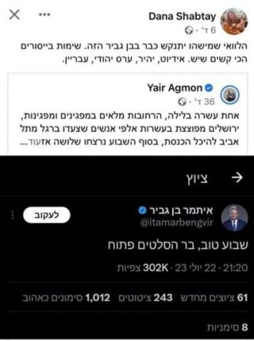 הסתה מטורפת: "שמישהו יתנקש כבר בבן גביר הזה"