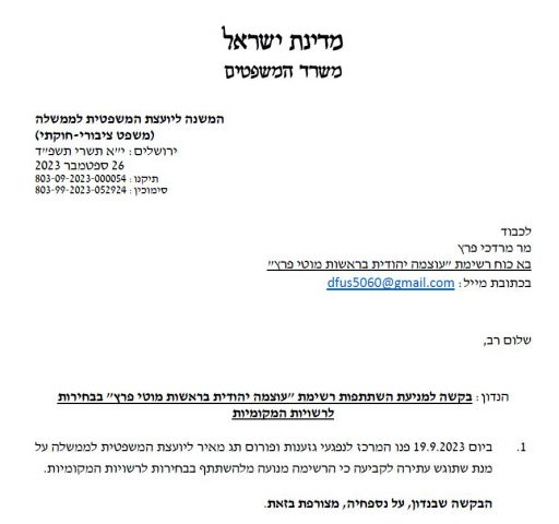 היועמ"שית בוחנת פסילה של רשימת עוצמה יהודית