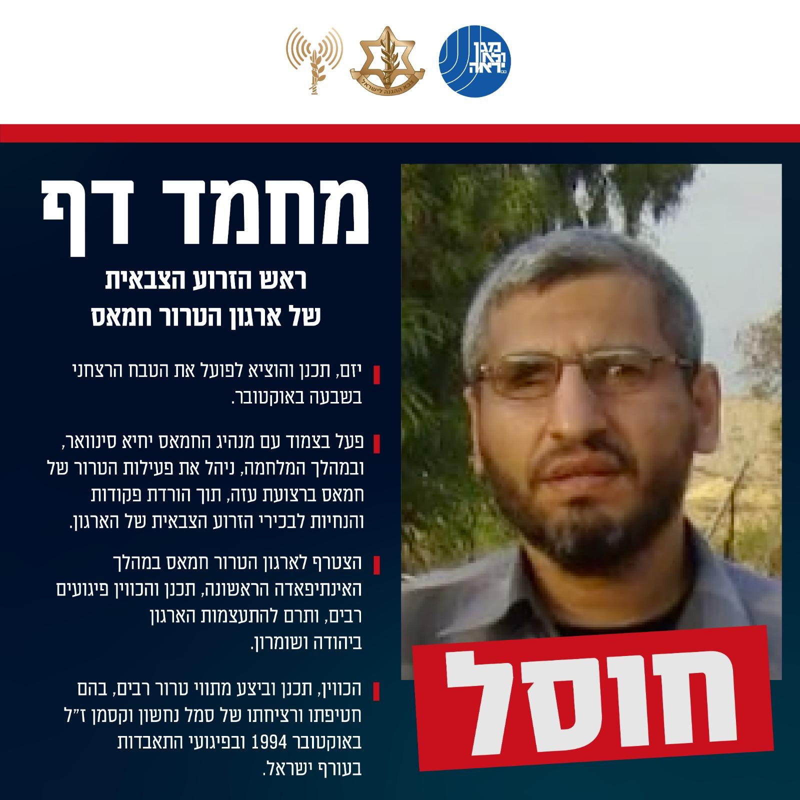 חמאס מודה לראשונה: מוחמד דף חוסל