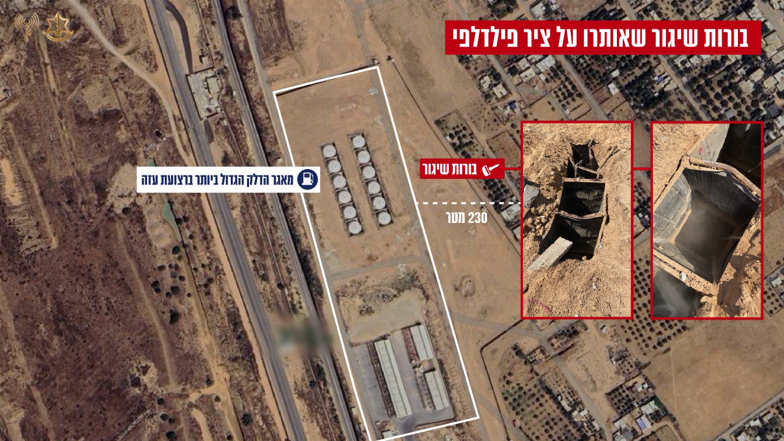 הסמיכות של בורות השיגור למאגר הדלק בדרום הרצועה (דובר צה"ל)