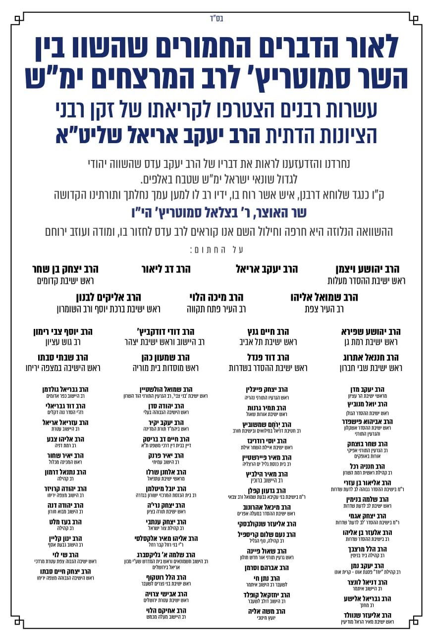 המכתב עליו חתמו הרבנים