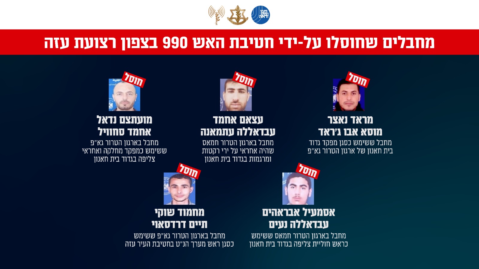 צה״ל ושב״כ: חיסלנו מחבלים שהובילו את ה-7 באוקטובר