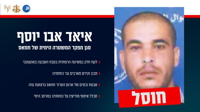צה"ל מאשר: חוסל סגן מפקד המשטרה הימית של חמאס