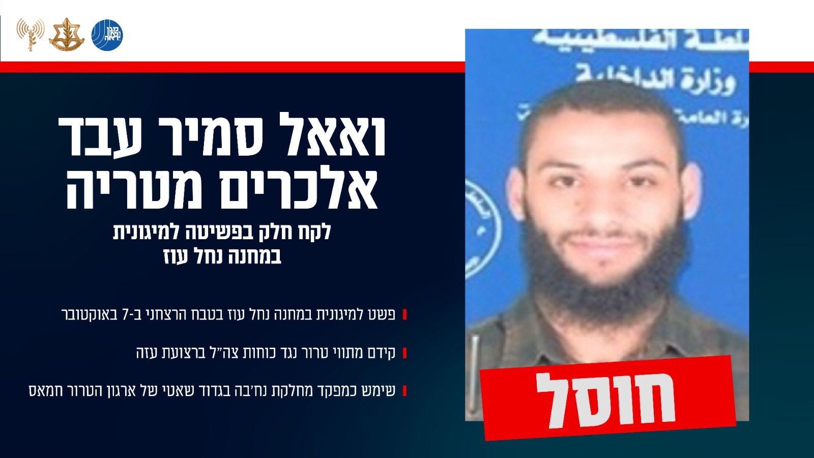 הותר לפרסום: צה"ל חיסל מחבל שפשט על מיגונית ב-7.10