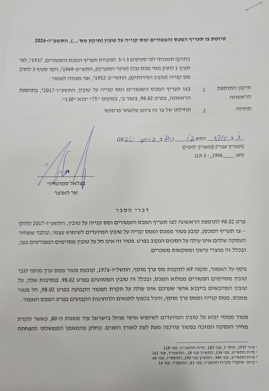 הצו החדש להעלאת הפטור ממע