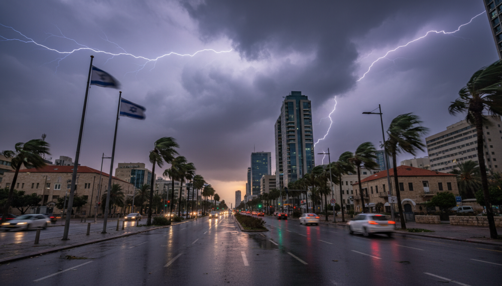 התראה מטאורולוגית: גשם, רוחות ושטפונות: תחזית מזג אוויר