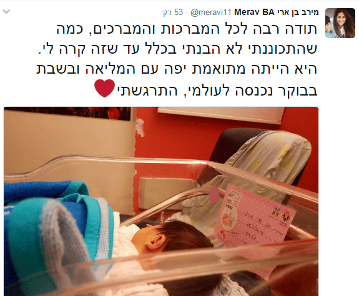 מזל טוב: ח"כ מירב בן ארי ילדה בת