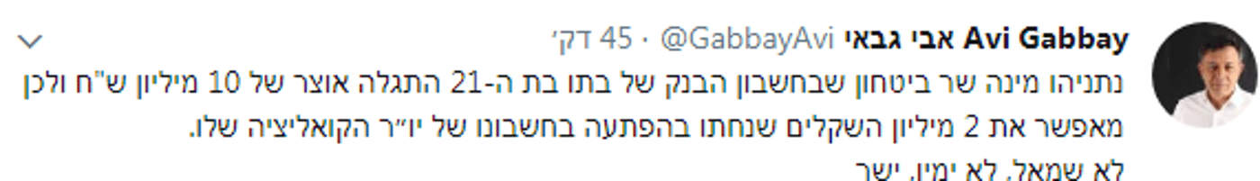גבאי חושף: זו אשת הח"כ שבחשבונה נמצאו 2 מלש"ח