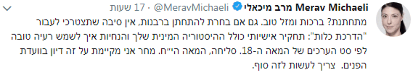 'לשים לזה סוף':הפרובוקציה החדשה של מרב מיכאלי