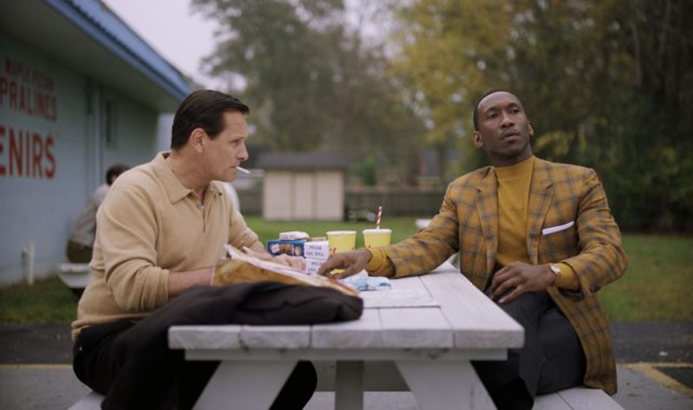 Viggo Mortensen stars as "Tony Lip" and Mahershala Ali as "Don Shirley" in GREEN BOOK.