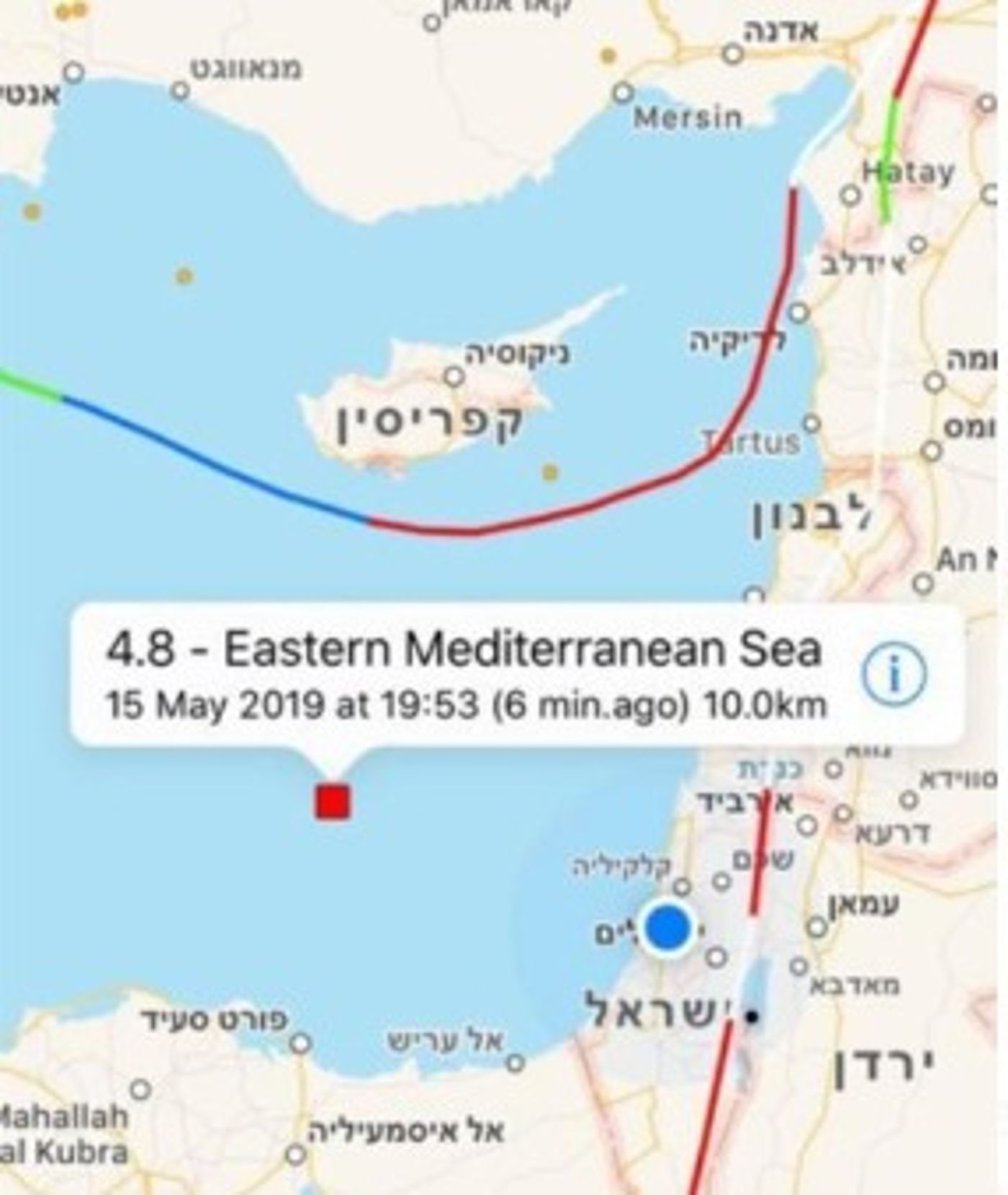 זירת רעידת האדמה שהורגשה בישראל