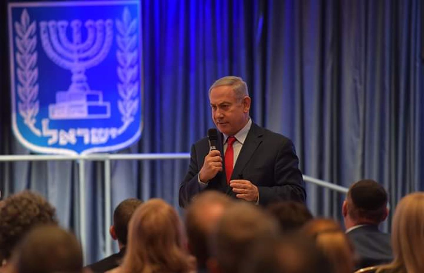 נתניהו עם חברי הקונגרס, הערב (צילום: קובי גדעון, לע"מ)