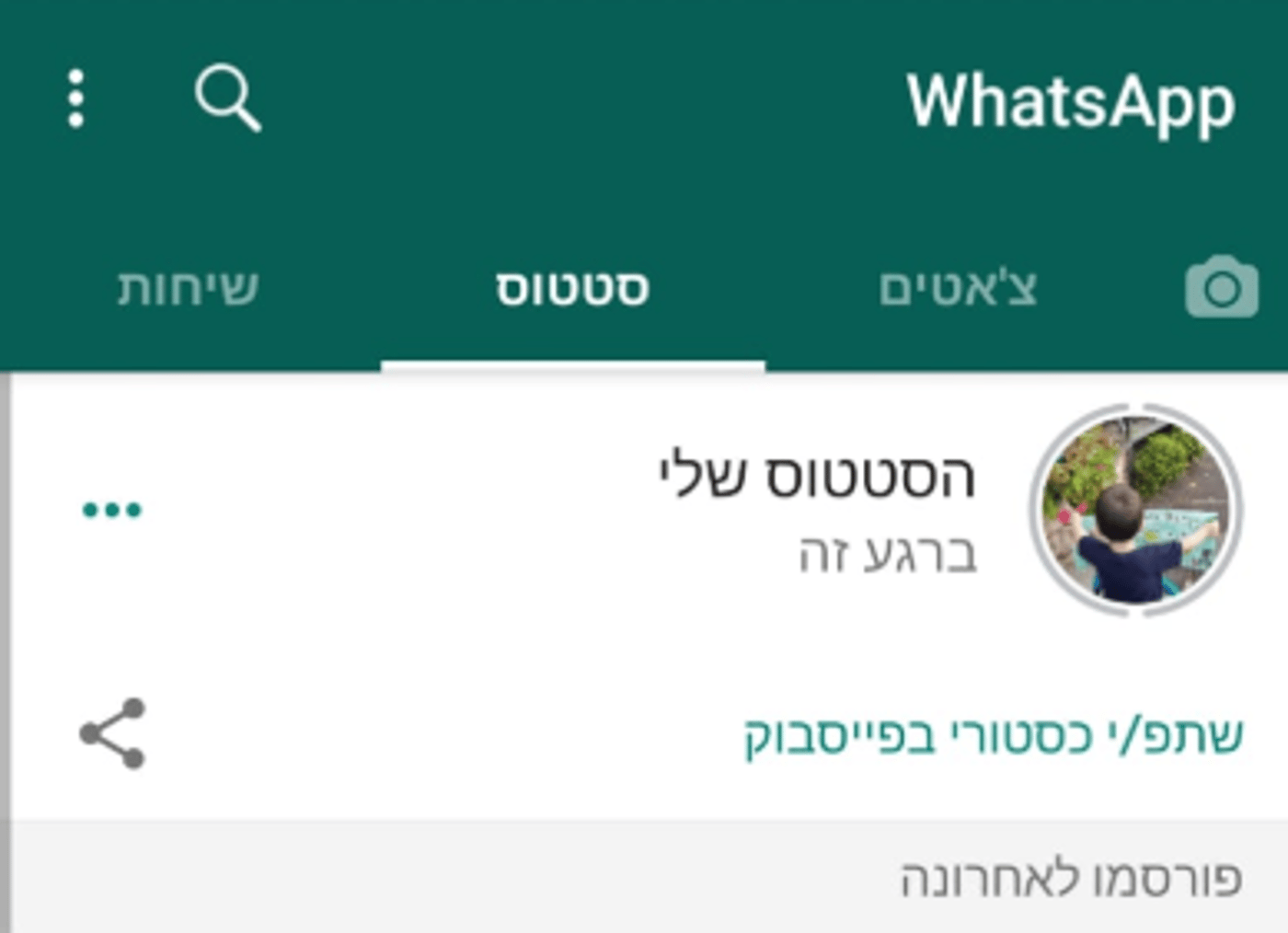 כפתור השיתוף החדש בוואטסאפ (צילום מסך)