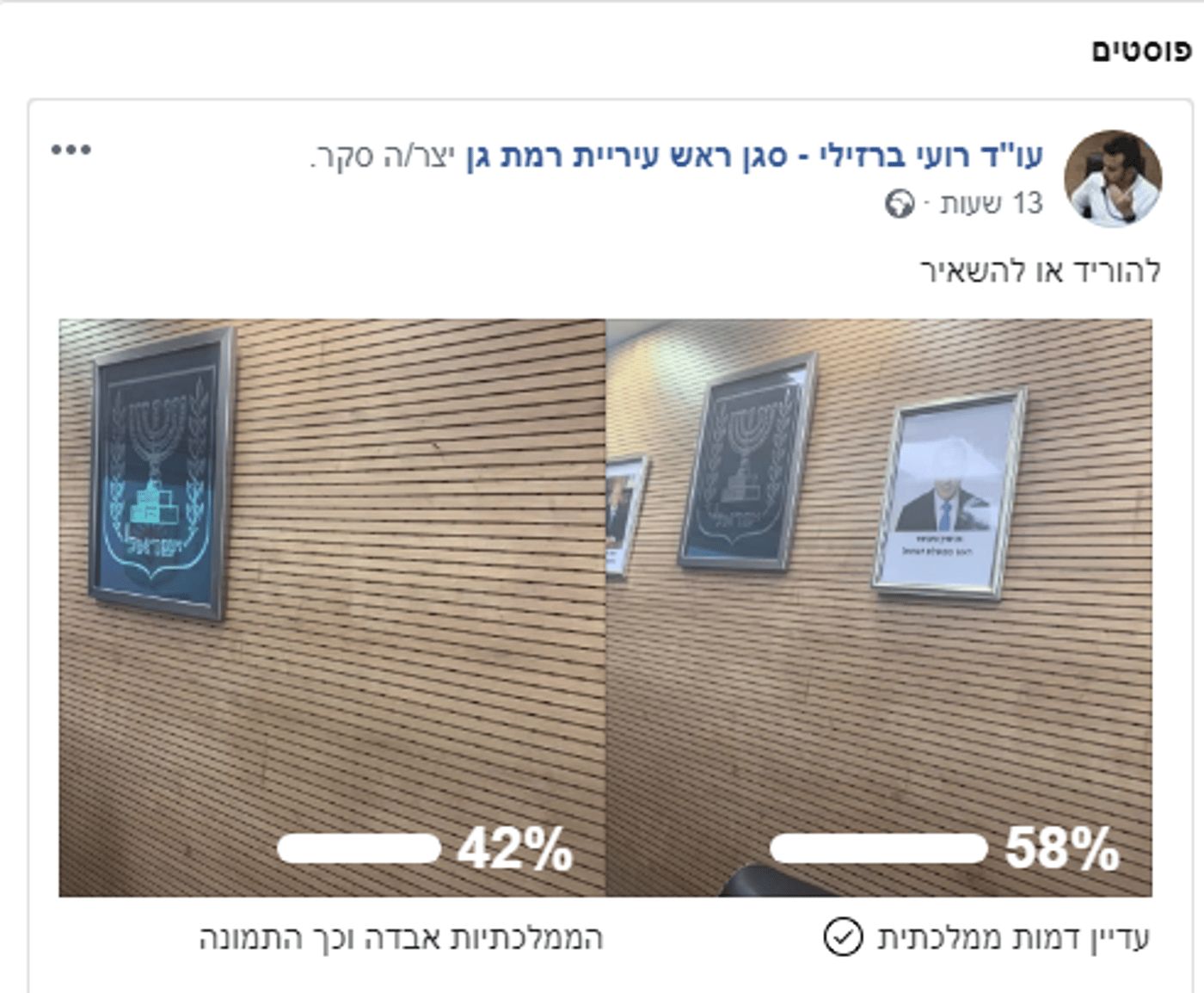סגן ראש העיר: להוריד או להשאיר תמונת נתניהו?