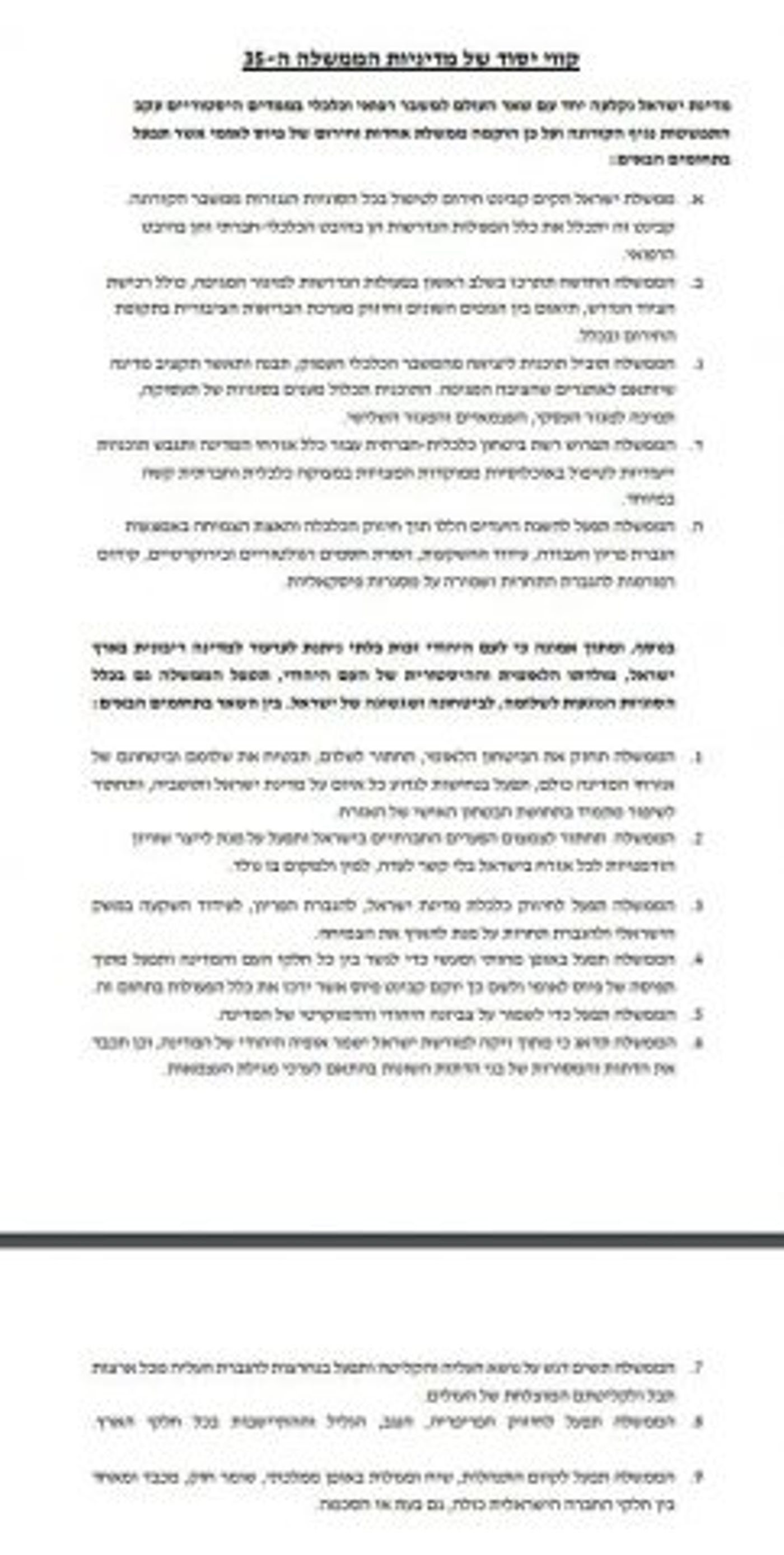 מסמך קווי היסוד של הממשלה כפי שחובר ע"י הליכוד וכחול לבן