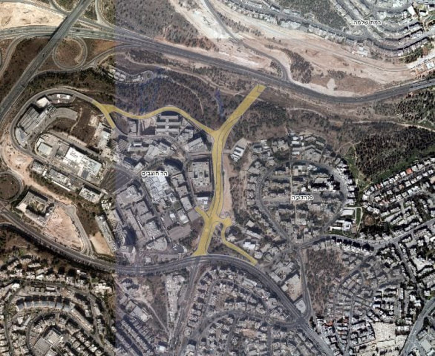 הגשר והמחלף מדרך יגאל ידין להר חוצבים