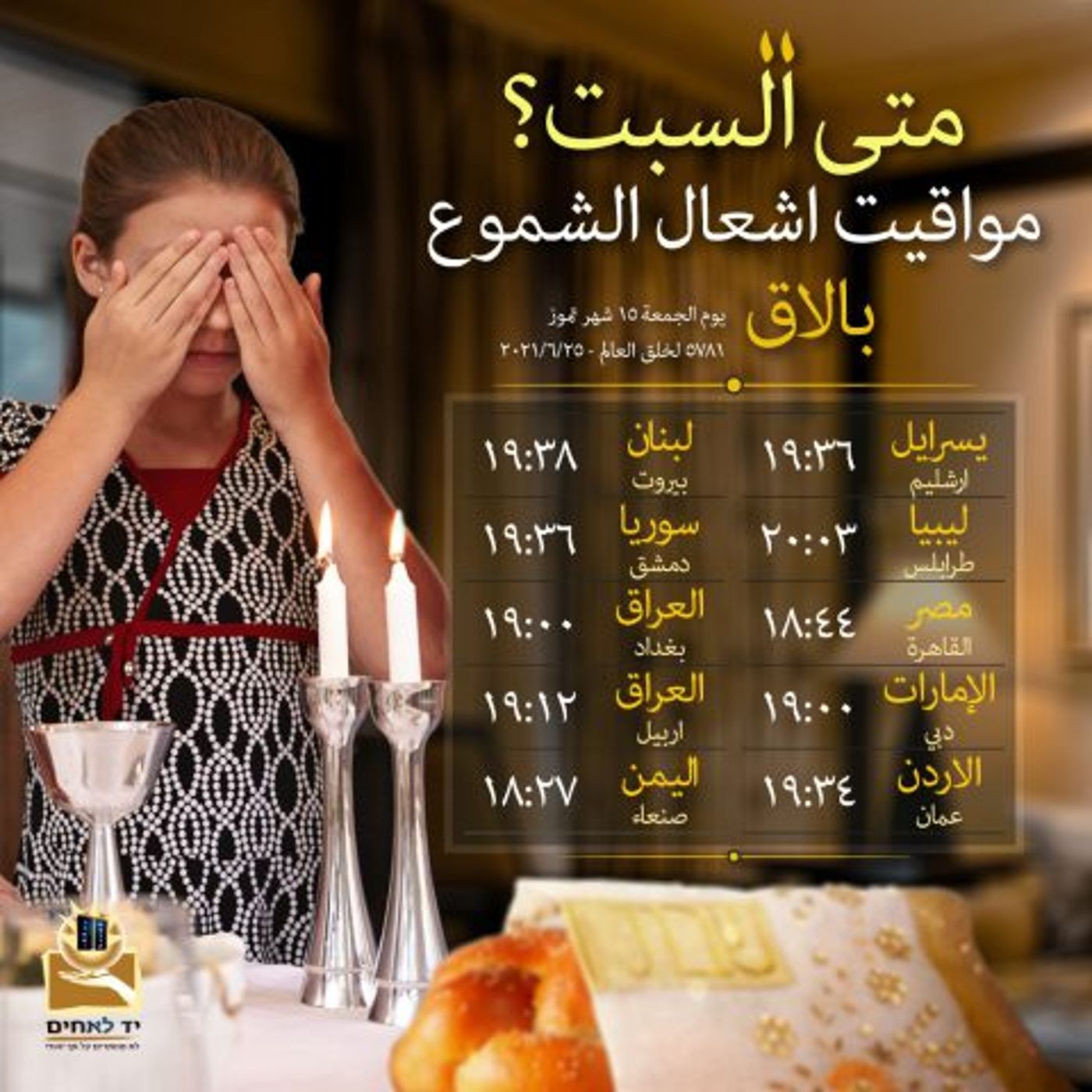 לוח זמני כניסת השבת נשלח ליהודים במדינות ערביות