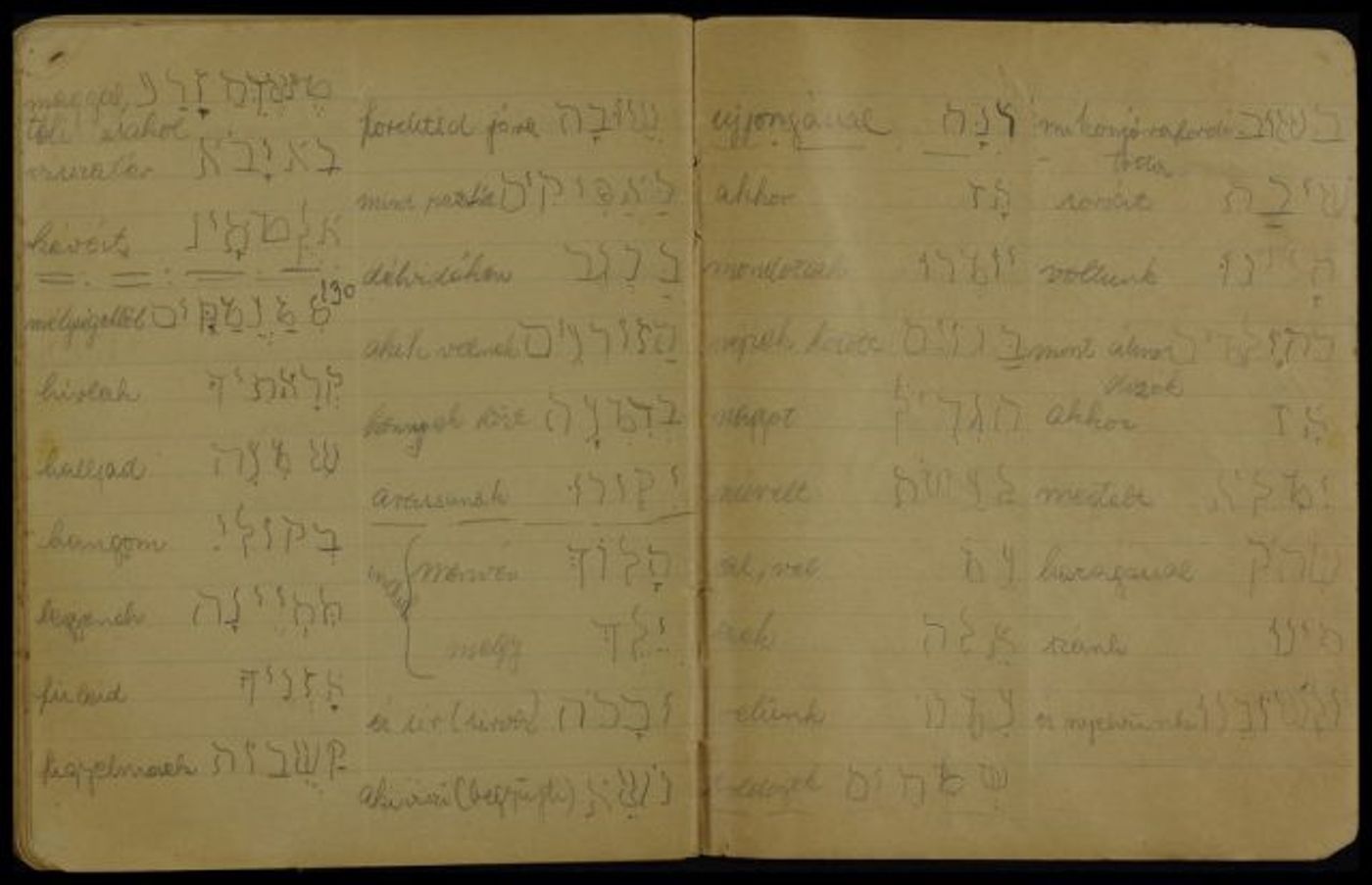 מחברת לימוד עברית של חנה סנש מבודפשט_1935-1939 (באדיבות: הספרייה הלאומית)