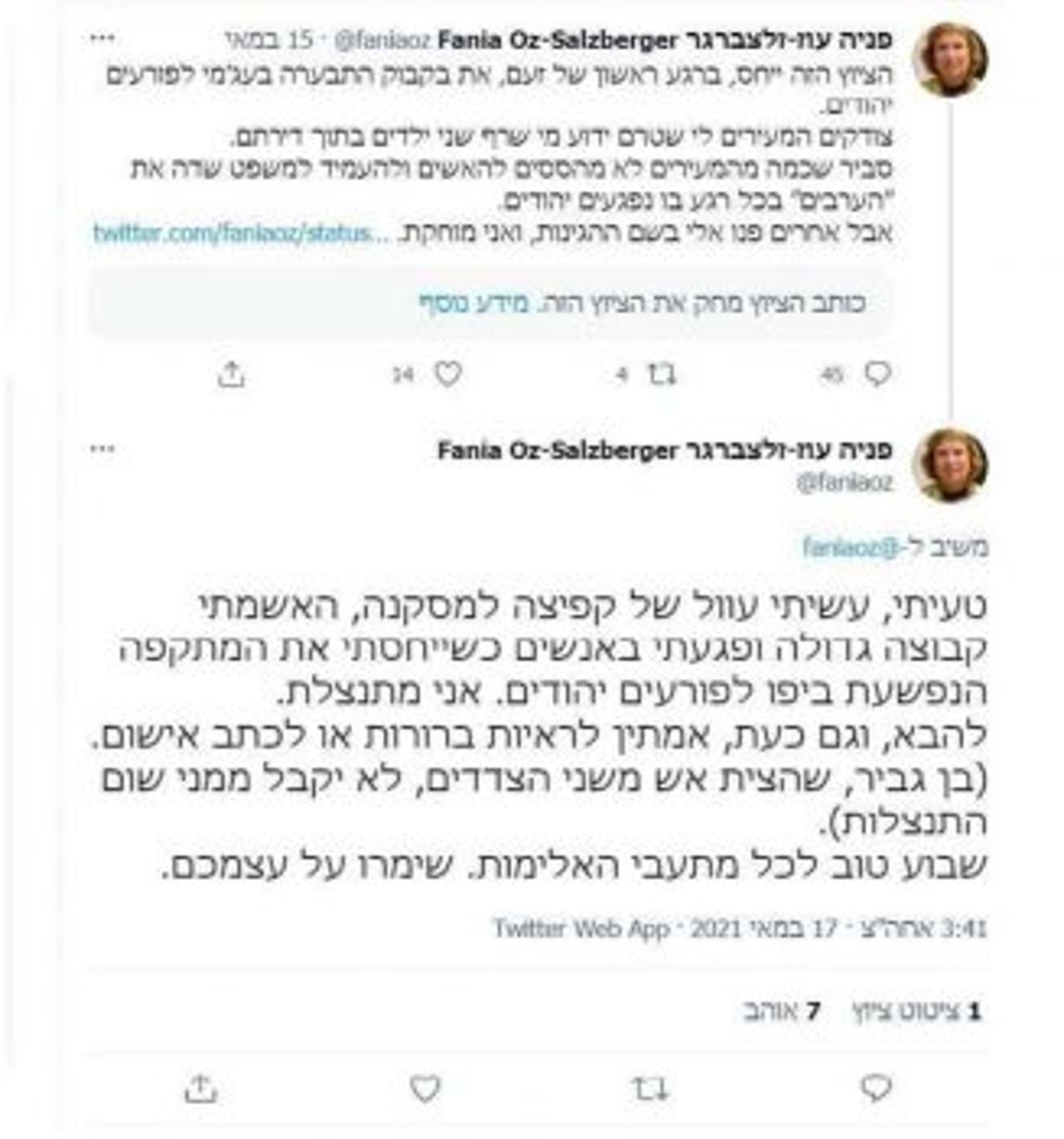 לא תתנצל בפני בן גביר (צילום מסך מטוויטר)