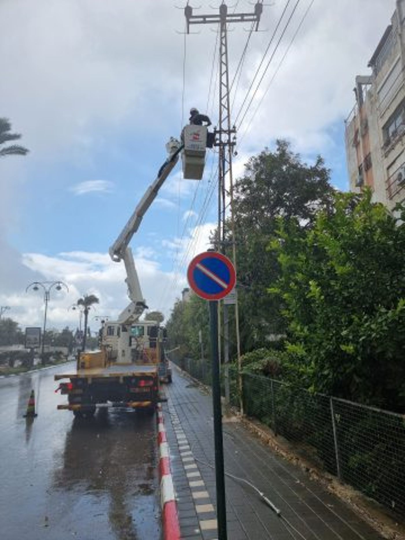 תיקון חוטי חשמל ברמת השרון (חברת החשמל)