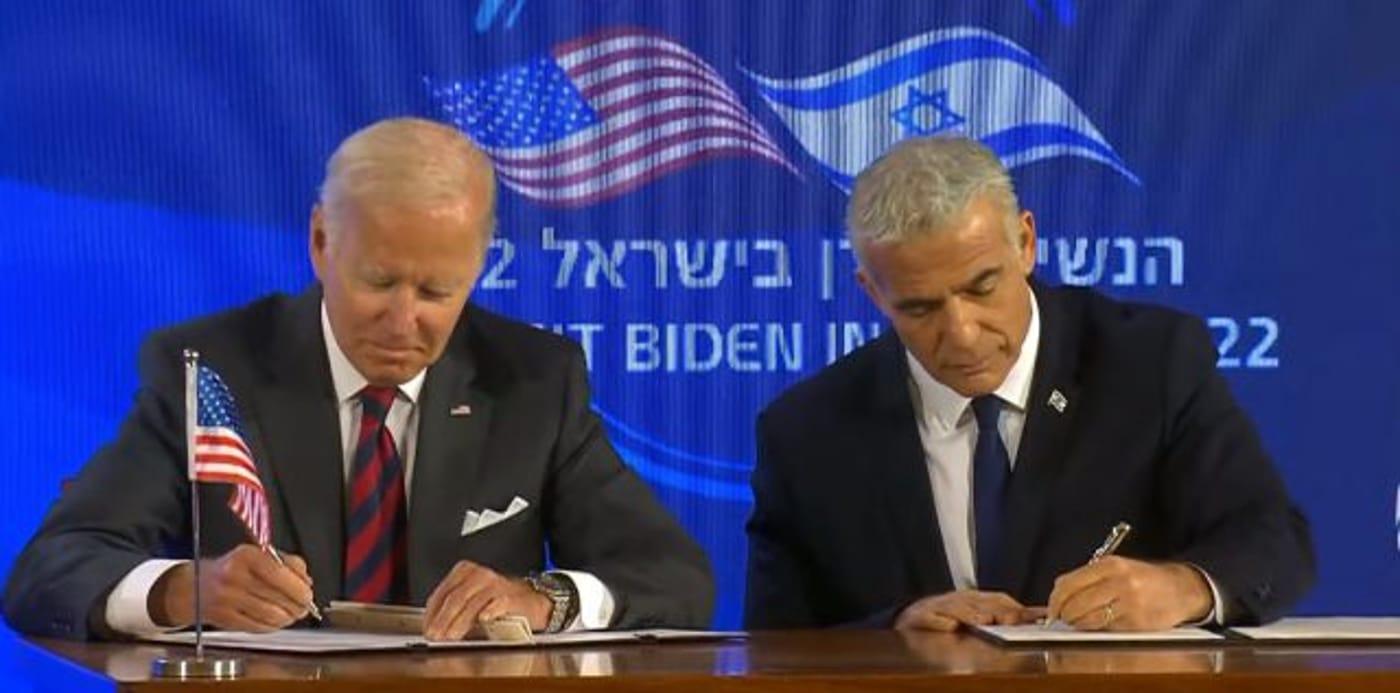 לפיד בהצהרה עם ביידן: חובה להפעיל איום על איראן