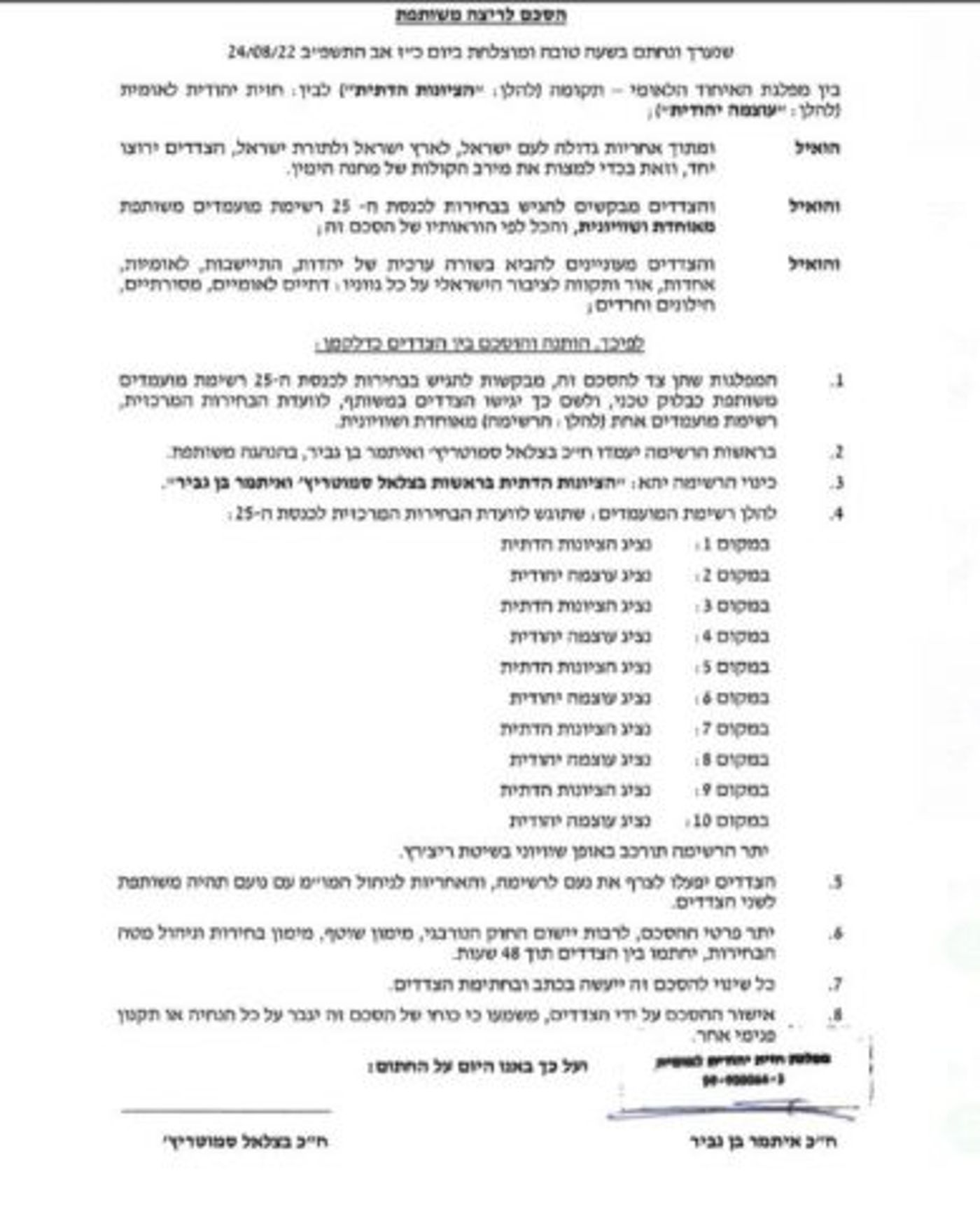 ההסכם החתום שבן גביר הציג לסמוטריץ'