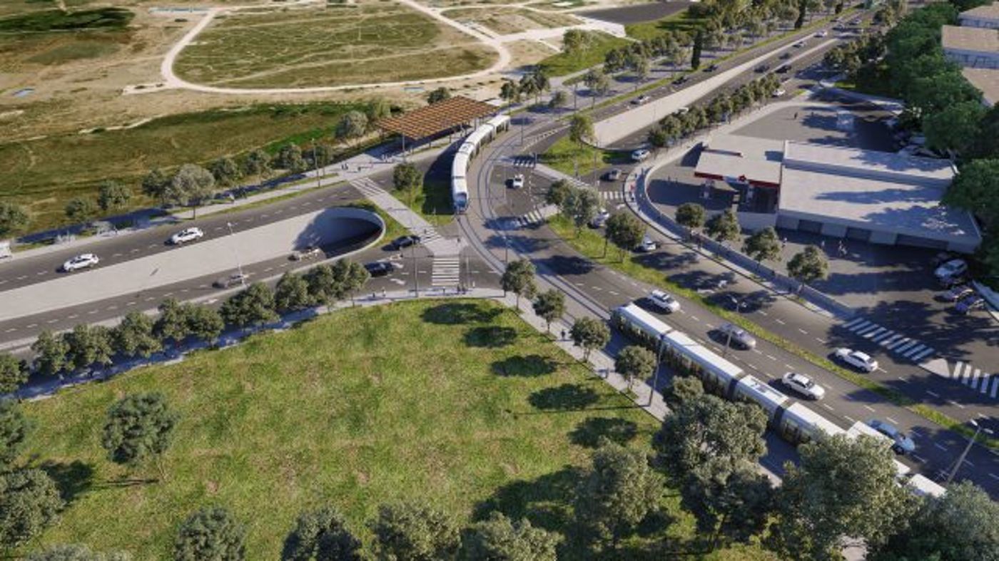 הדמייה של הקו הירוק בצומת פת (באדיבות צוות אב לתחבורה)