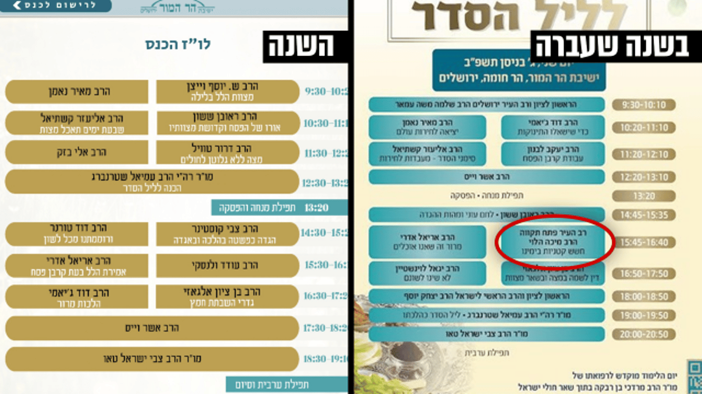 לו"ז כנס הר המור לפסח, בשנה שעברה והשנה, עם הרב הלוי ובלעדיו (סריקה)