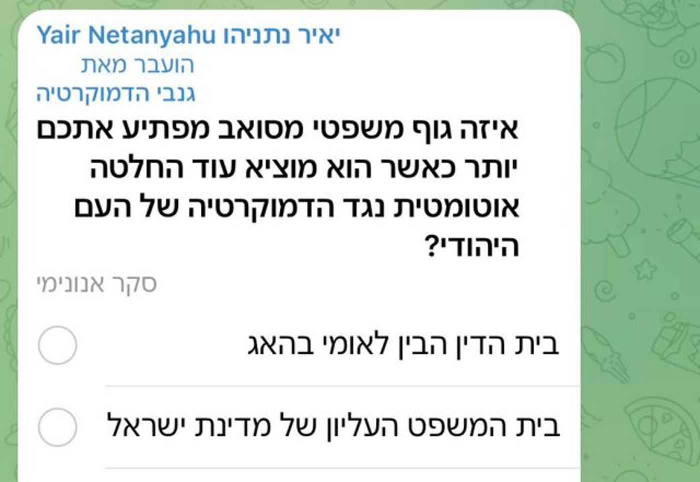 הסקר בטלגרם (צילום מסך)