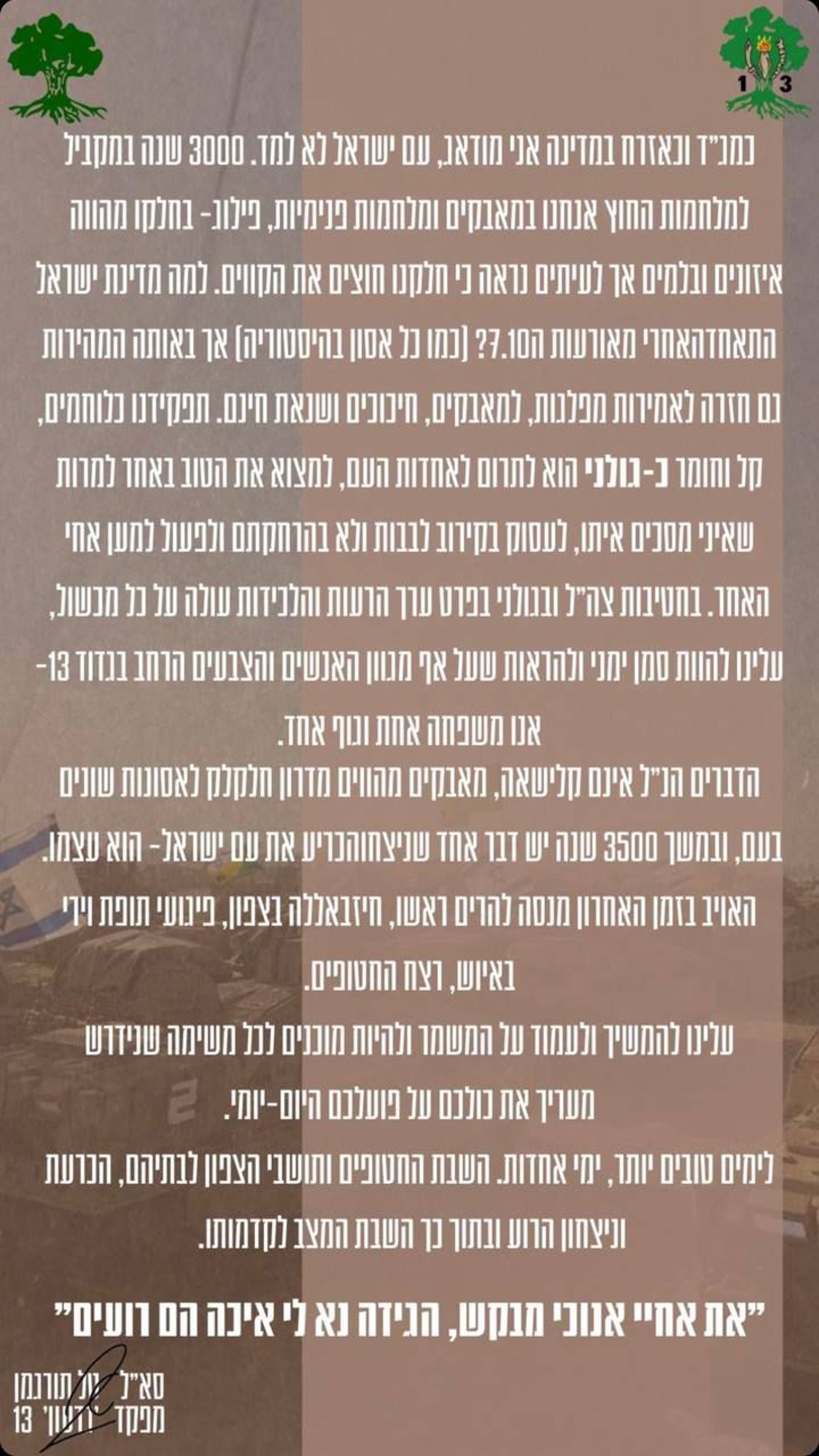 ההתבטאויות החריגות של מג"ד 13 בגולני