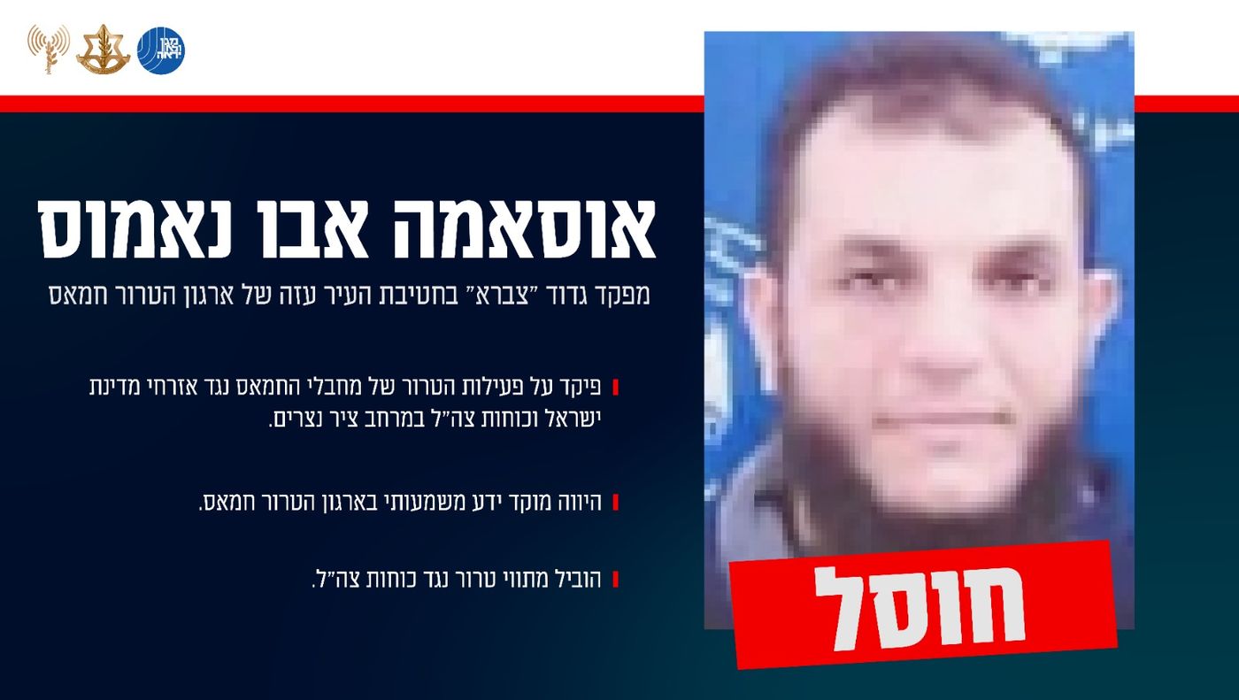 בטיל מהאוויר: חוסל מפקד גדוד 'צברא' של חטיבת עזה