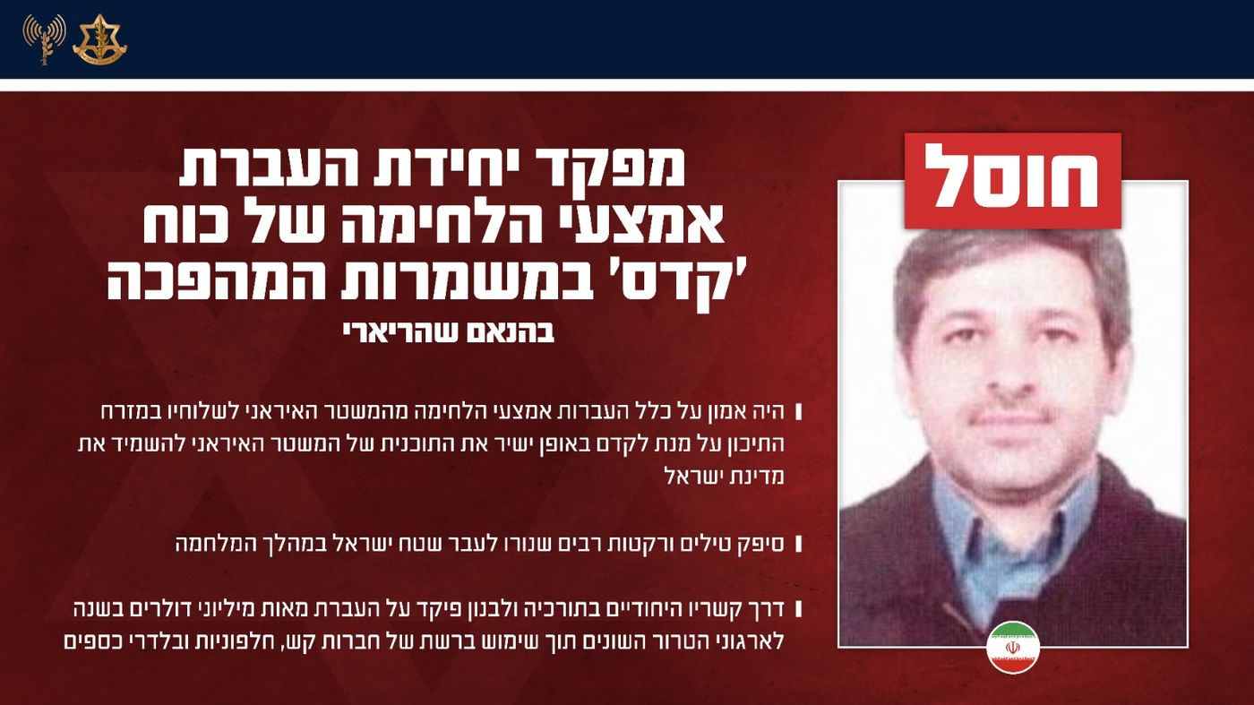 תוך כדי נסיעה: חוסל מפקד יחידת העברת אמצעי הלחימה של איראן