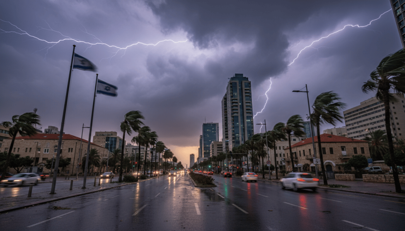 התראה מטאורולוגית: גשם, רוחות ושטפונות: תחזית מזג אוויר