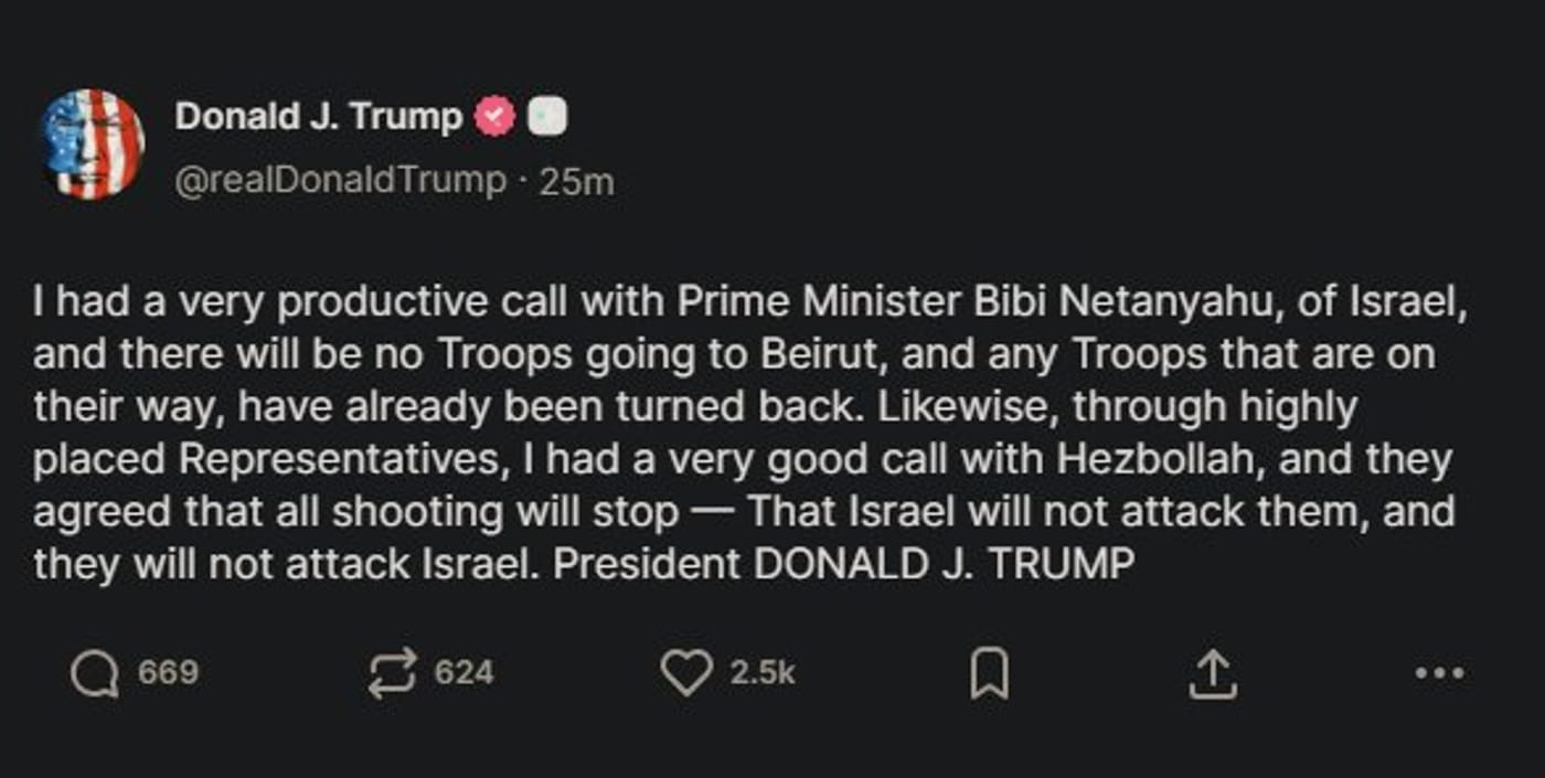 טרמאפ על השיחה עם נתניהו וחיזבאללה
