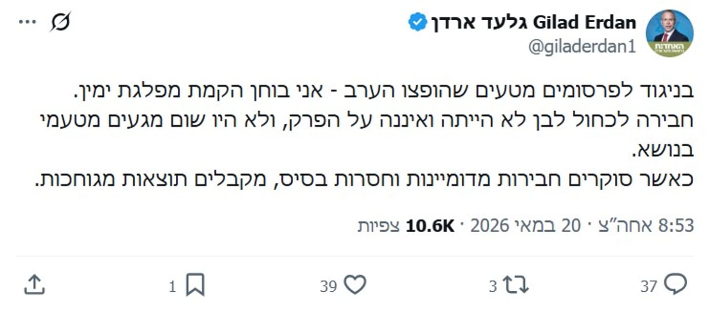 לפני שלושה חודשים - לא על הפרק