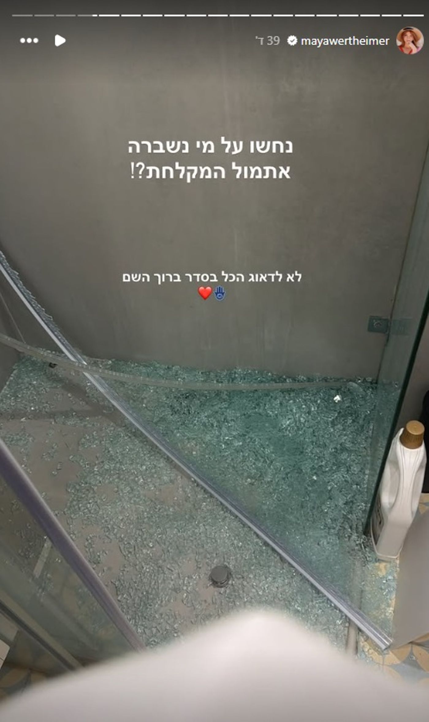 מאיה ורטהיימר נפצעה אחרי שמקלחון הזכוכית התרסק עליה בביתה