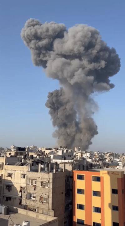 פטריית עשן ענקית ועשרות פיצוצים. צפו בתיעוד מעזה