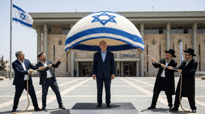 נתניהו עם המושכים בחוטים והמושלים בכיפה 