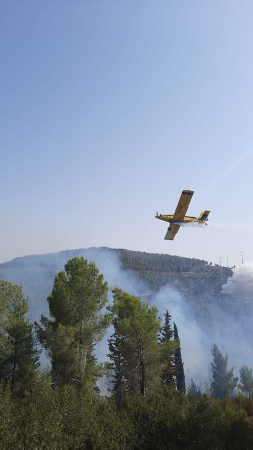 שריפת חורש נרחבת ברמות: מטוסי כיבוי הוקפצו לסייע