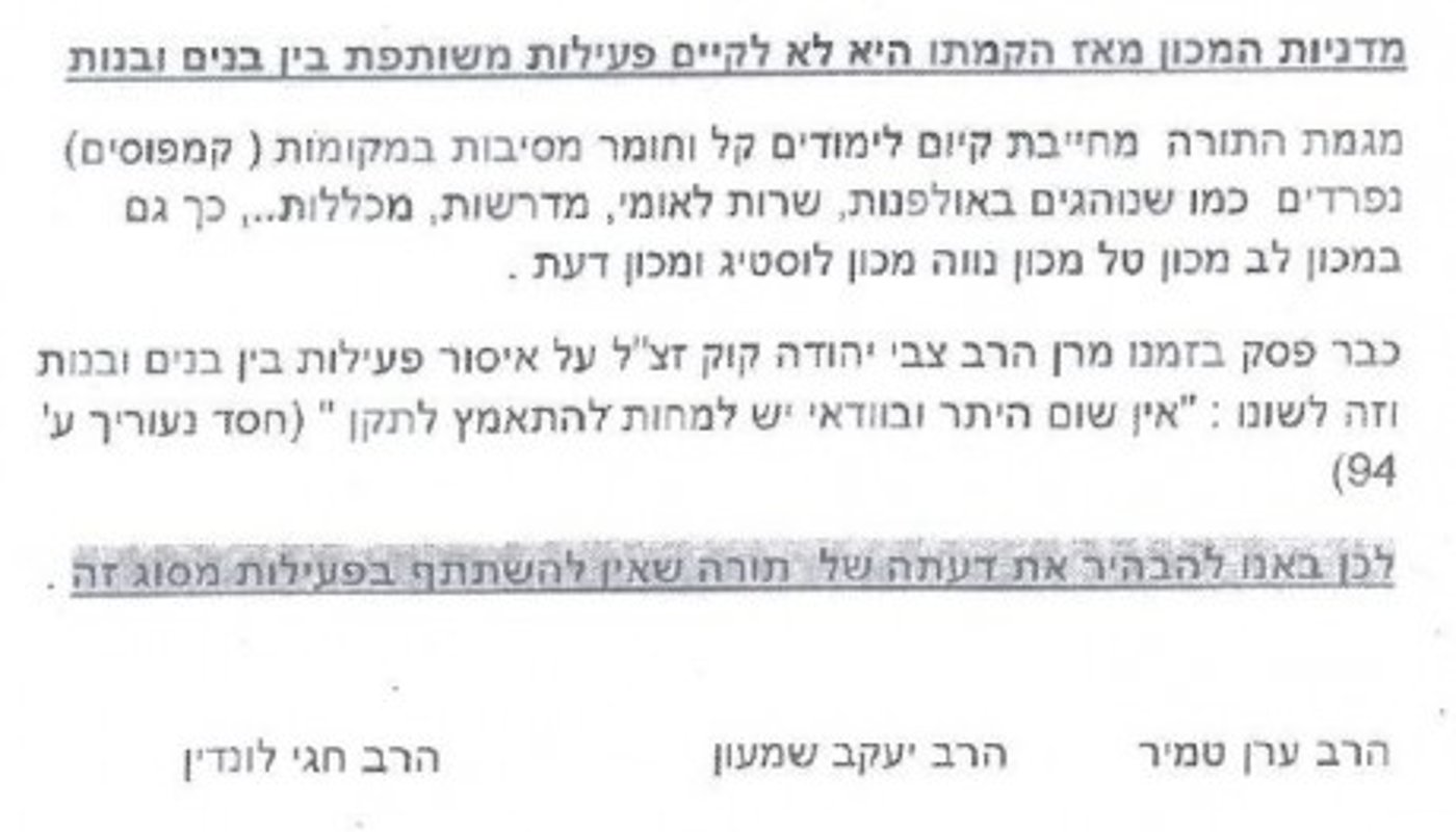 הסטודנטים ארגנו הופעה בהפרדה; הרבנים פסקו: אסור