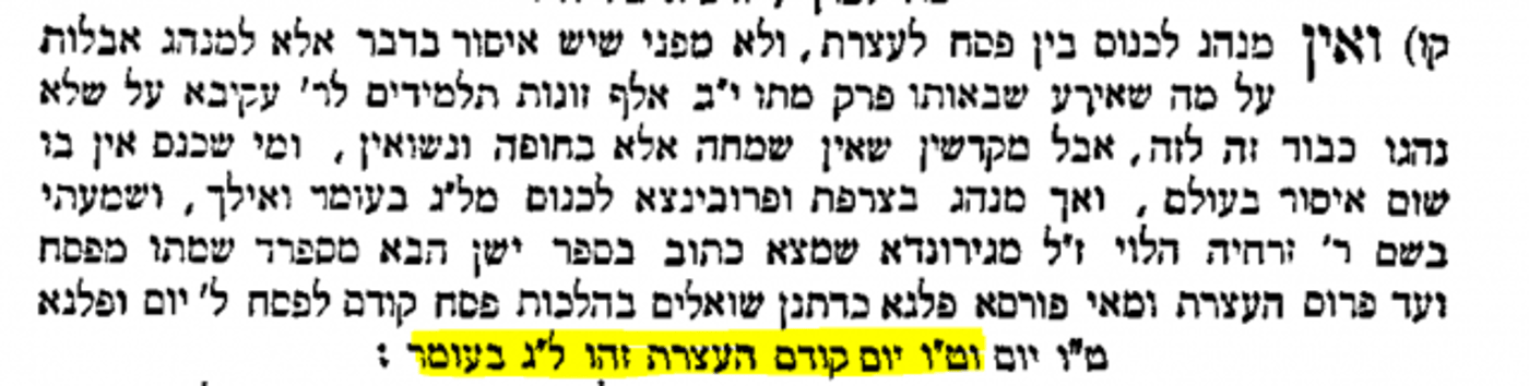 ספר המנהיג. המקור הראשון בספרי הפסיקה לל"ג בעומר.